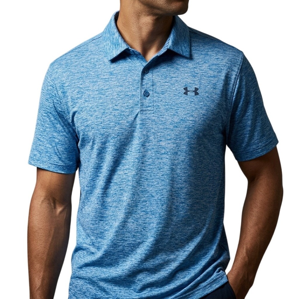 Under Armour Men's Large Blue Space Dye HeatGear Loose Fit Golf Tee Polo Shirt